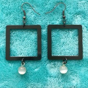 Abstract Gunmetal Geometric Gem Beaded Earrings